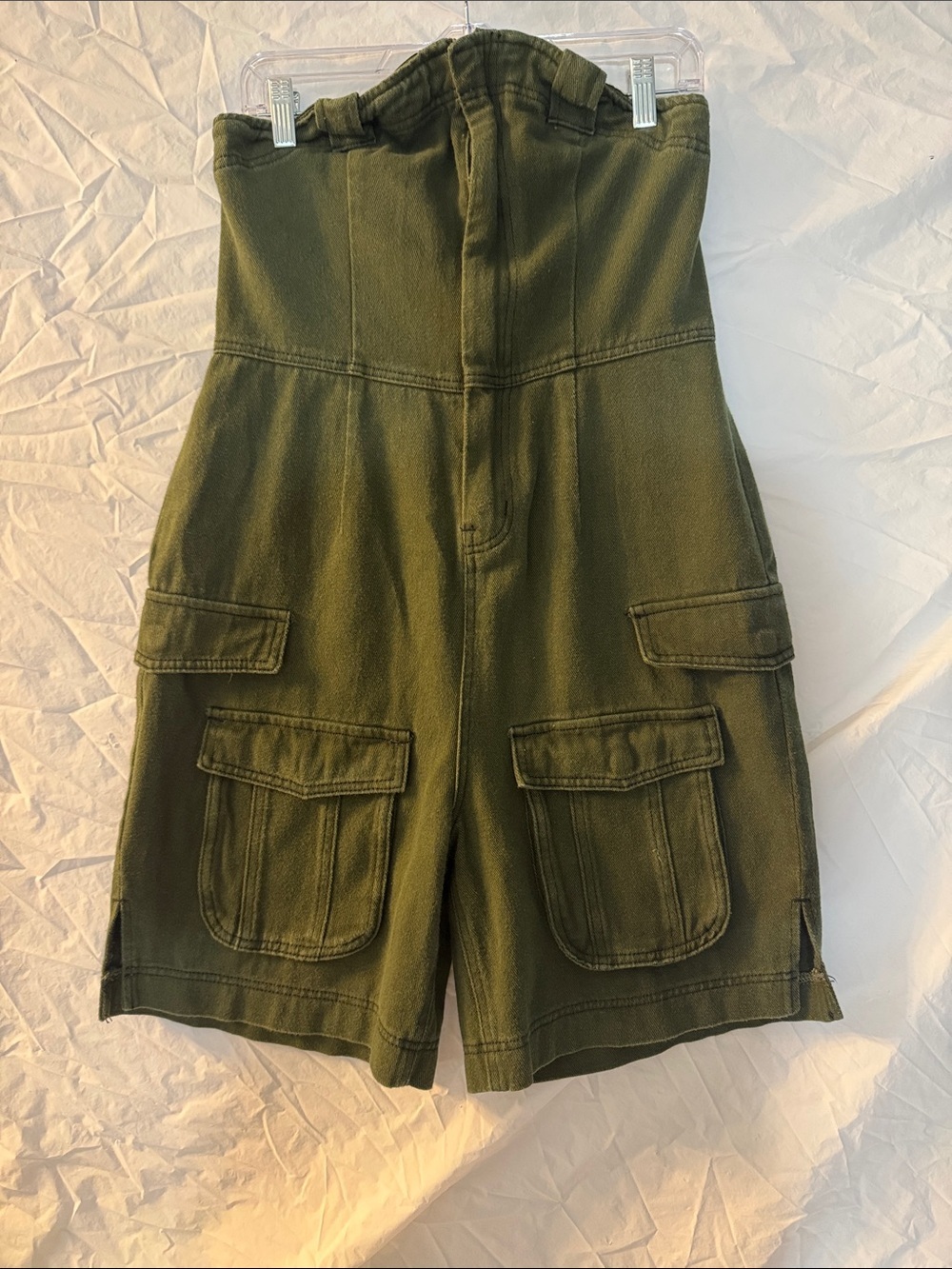 Nasty Gal Grunge Olive Green Strapless Cargo Romper
